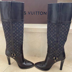 LOUIS VUITTON Brown Monogram Leather Boots 38.5EU